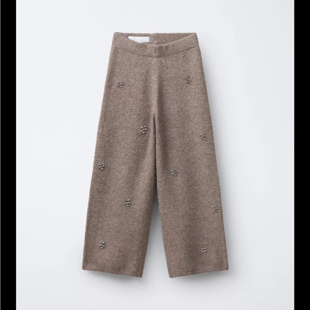 Zara Brown Embellished Trousers